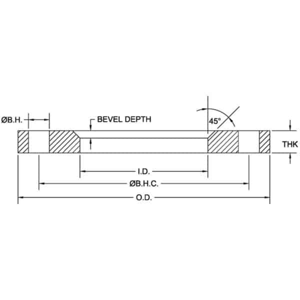 Ductile Iron Backing Flanges for Angle Face Rings Reference Drawing