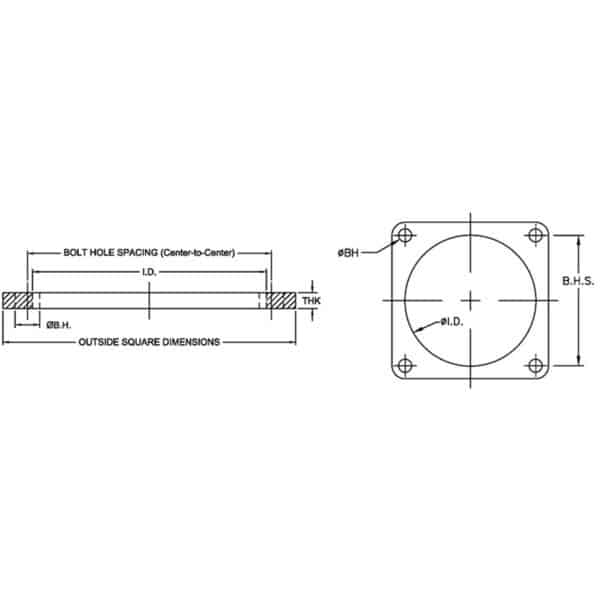 Square Exhaust Stainless Steel Flanges Reference Drawing
