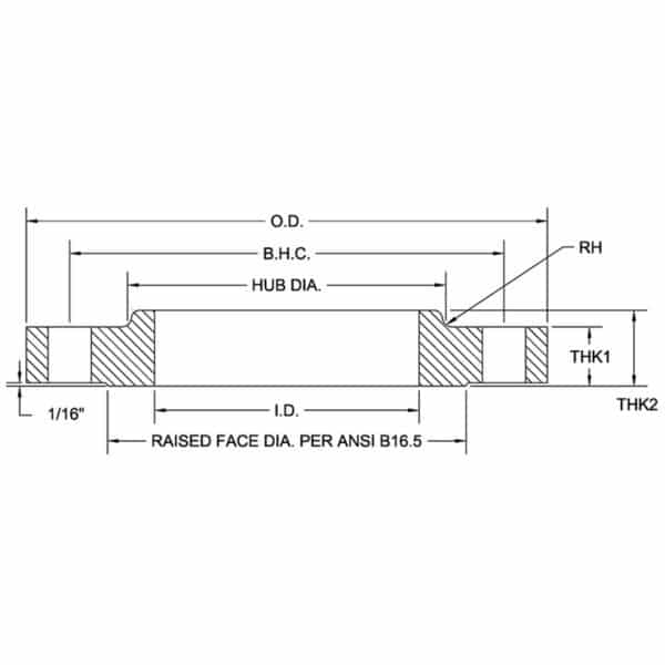 Class 300 Forged Steel Raised Face Slip-On Flange Reference Drawing