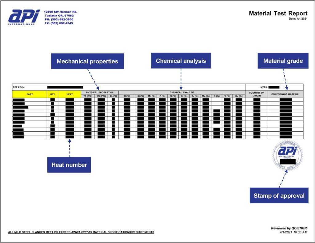 MTR Material test report example