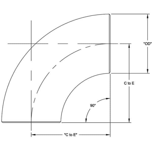 Long Radius 304L Stainless Steel 90-Degree Elbow Reference Drawing