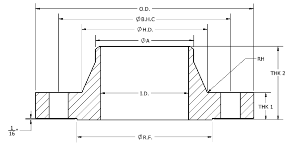 Weld Neck Flange Reference Drawing